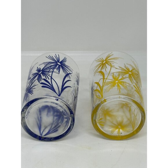VTG Hazel Atlas Swanky Swigs Juice Glass Set Cornflower Blue Yellow Floral 3.5” - Picture 5 of 9